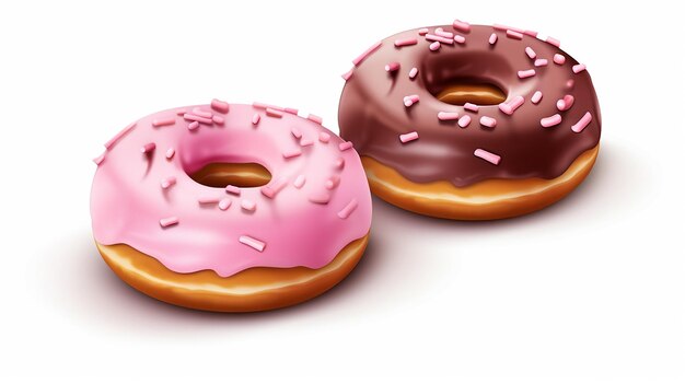 Foto donuts met roze glazuur en chocolade 3d-realistische objecten voedsel icon set op witte achtergrond