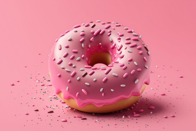 Donuts met roze glazuur en kleurrijke hagelslag suiker Op een roze achtergrond generatieve ai