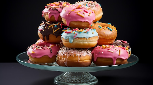 Donuts on a plate isolated on background Top view