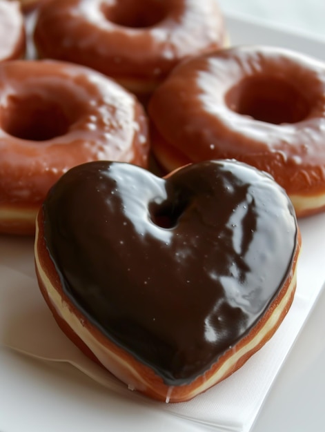 Donuts in the shape of a heart on a white plate