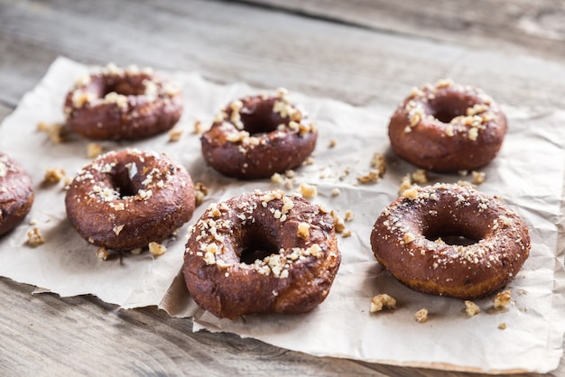 Donuts sprinkled with crushed nuts