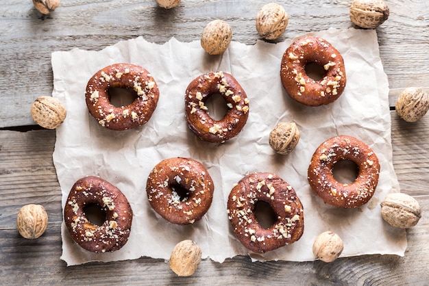 Donuts sprinkled with crushed nuts