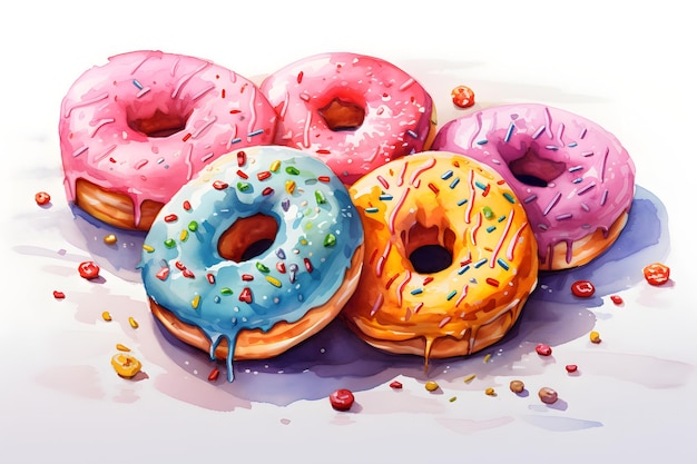 donuts watercolor white background isolated