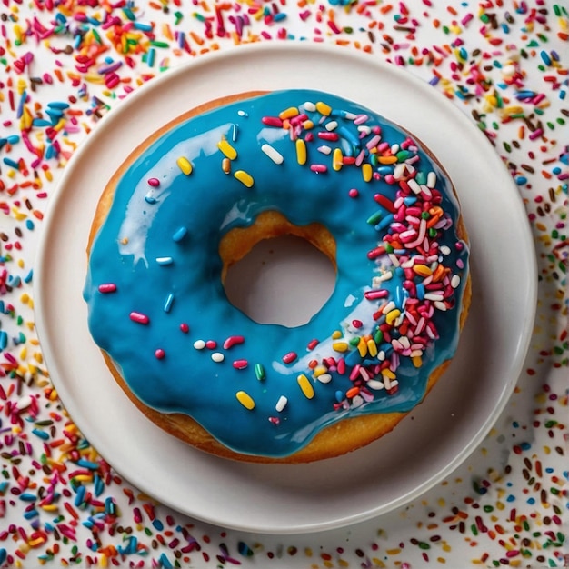 Donuts with blue icing and colorful sprinkles