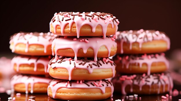 Donuts with chocolate covered on pink background