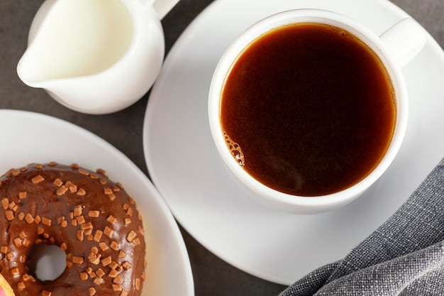 Donuts with coffee and milk Breakfast With Coffee And Donuts