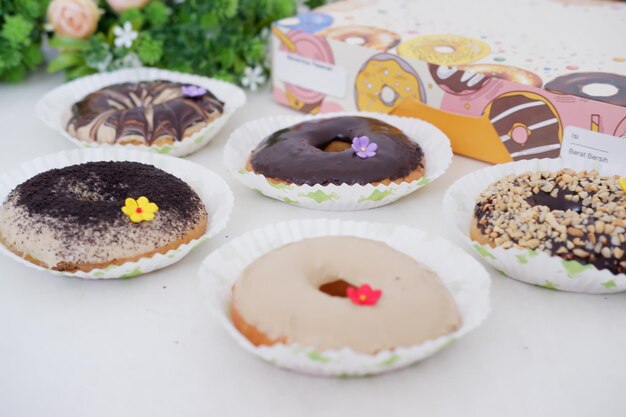 donuts with delicious layers as a background