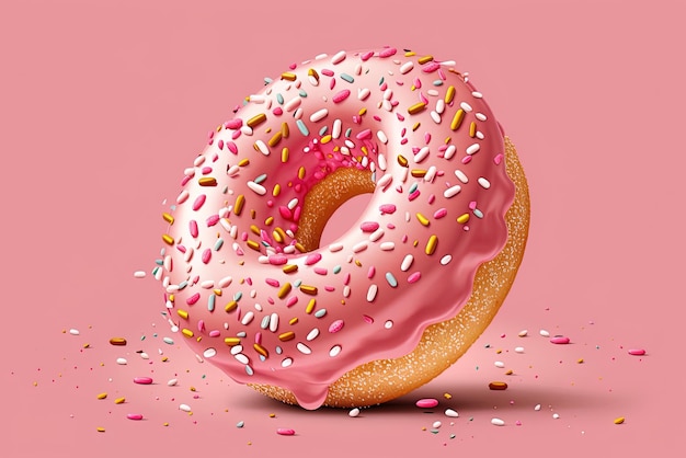 donuts with pink sprinkles on a pink backdrop