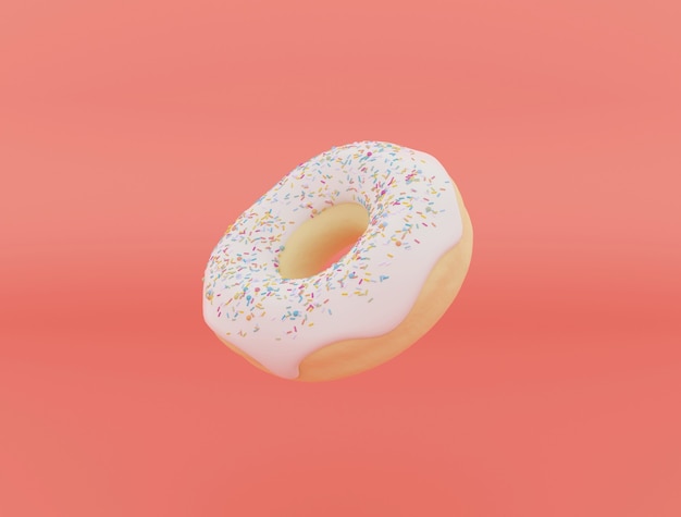 Donuts with sprinkles flying over on background  3D rendering