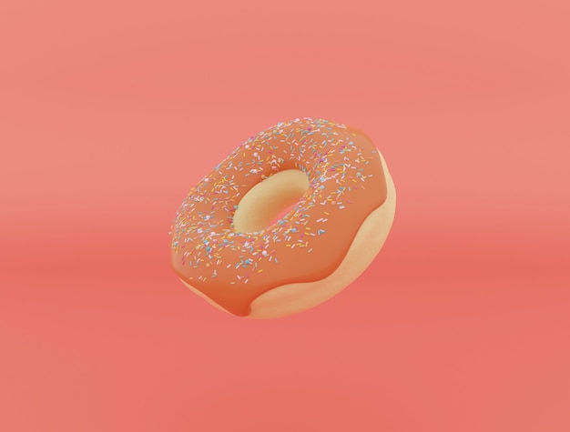 Donuts with sprinkles flying over on background  3D rendering