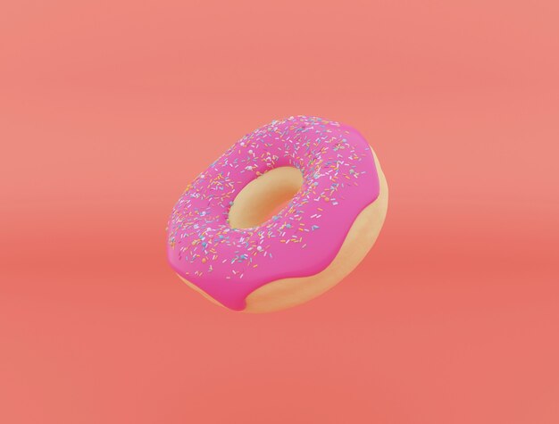 Donuts with sprinkles flying over on background  3D rendering