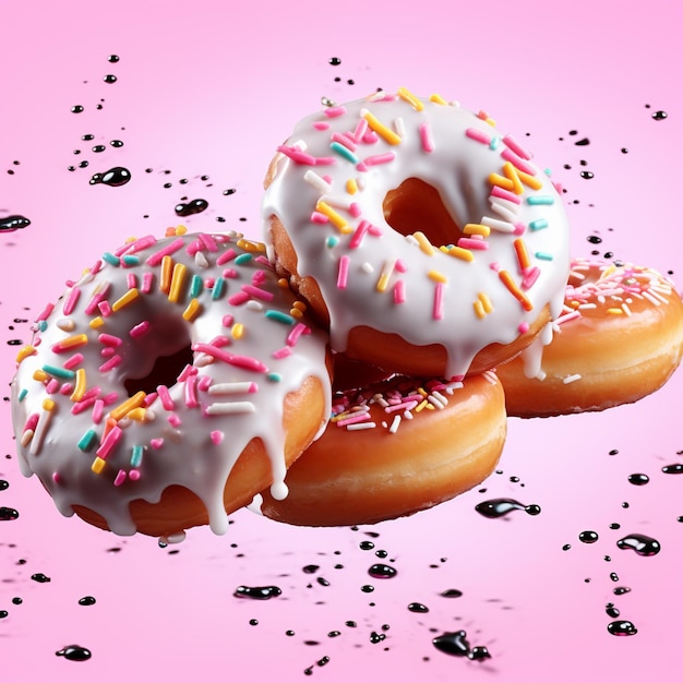 Donuts with sprinkles flying on transparent background PNG sweet doughnut fly on white background