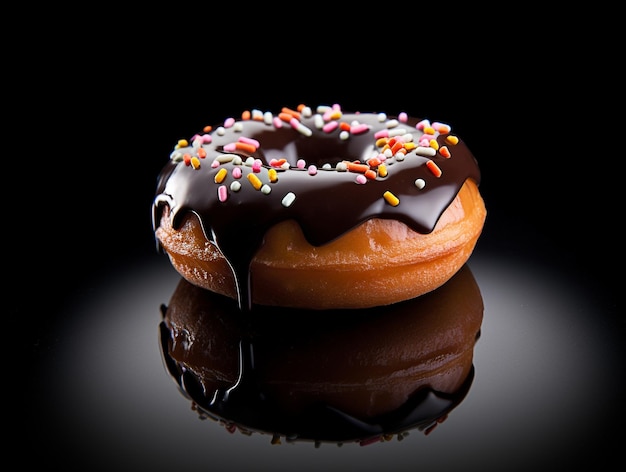 Donuts with topping on black background