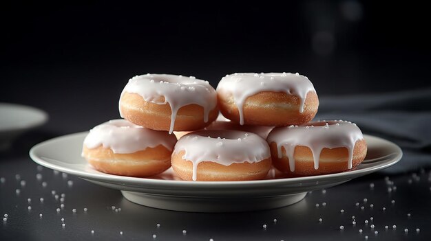 Photo donuts with vanilla glaze on a plate