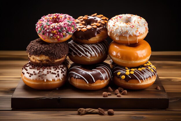Donuts on a Wooden Background