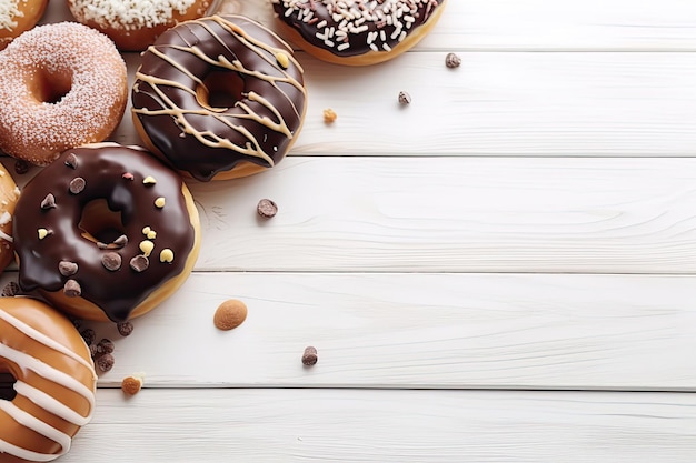 Donuts on Wooden Table Generative AI