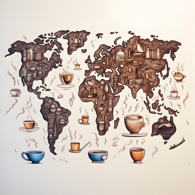 Foto doodle art che commemora la giornata nazionale del caffe' in tutto il mondo