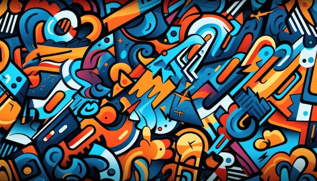 Doodle Art Naadloos Patroon Mode Textiel Sportkleding Straatkunst Graffiti Stijl Generatieve Ai
