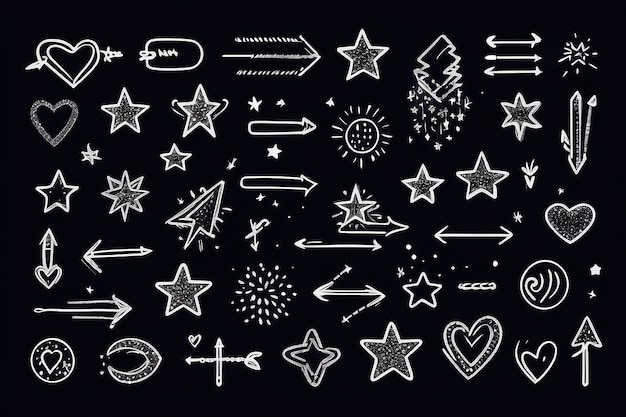 Фото Дудл милый блестящий линейный элемент ручки дудл сердце стрела звезда блеск декоративный символ набор икона