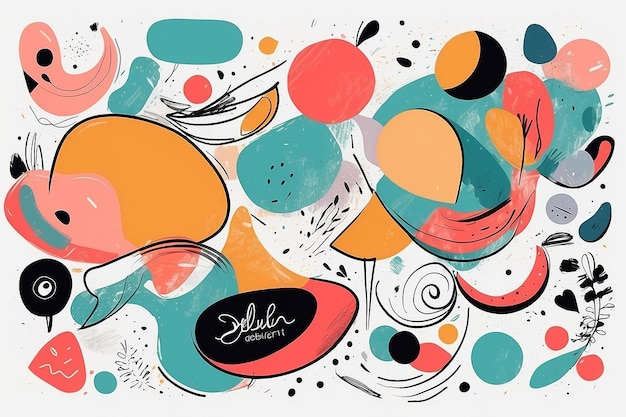 Doodle Delight Trendy Abstract Background with HandDrawn Shapes
