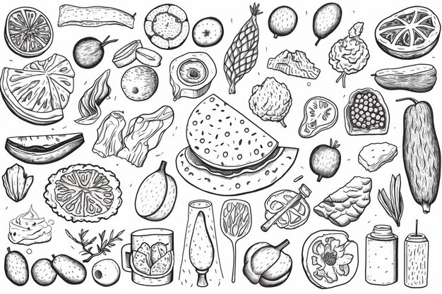 Photo doodle design hand drawn food