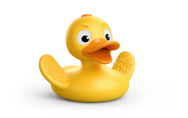 Photo doodle duck in yellow color with smiling face isolated on white background