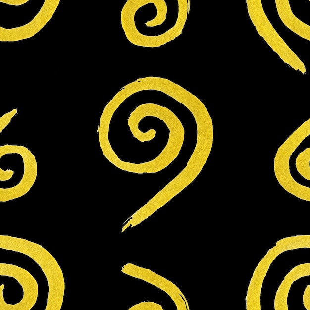 Каракули золотые золотые вихревые чернила, нарисованные вручную бесшовный узор