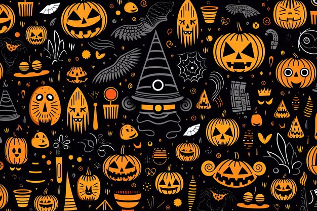 Photo doodle halloween pattern foreground elements