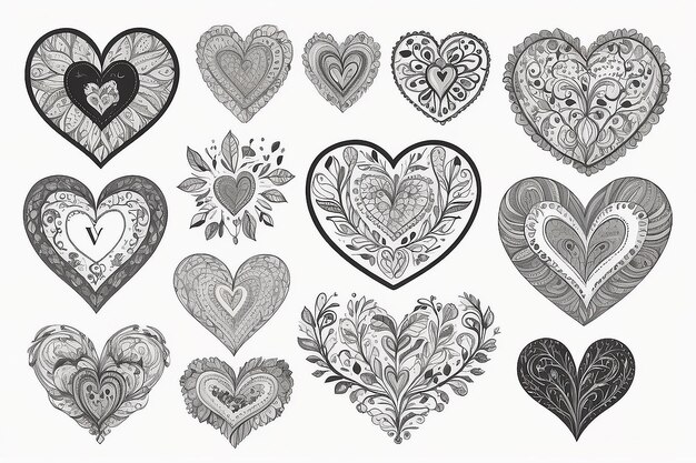 Photo doodle heart collection on white background