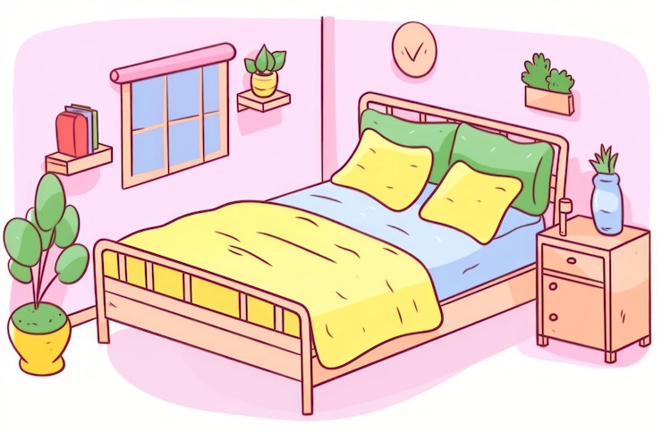 Foto doodle illustratie slaapkamer meubels cartoon architectuur