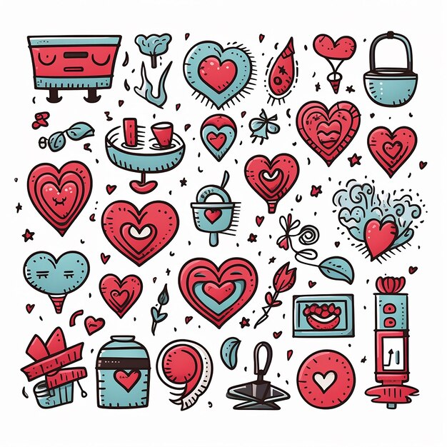 Doodle Love Set of Valentines Day Elements