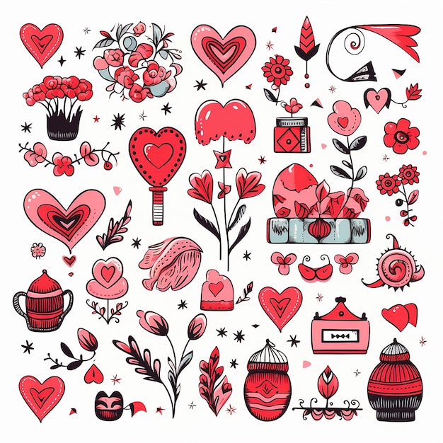 Photo doodle love set of valentines day elements