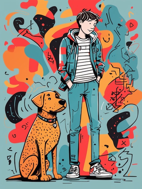 doodle_of_a_young_boy_with_his_pet_dog