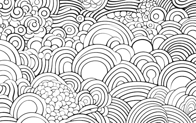 Photo doodle pattern background black and white line drawing