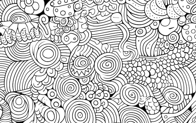 Photo doodle pattern background black and white line drawing