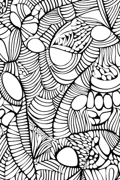 Photo doodle pattern background black and white line drawing