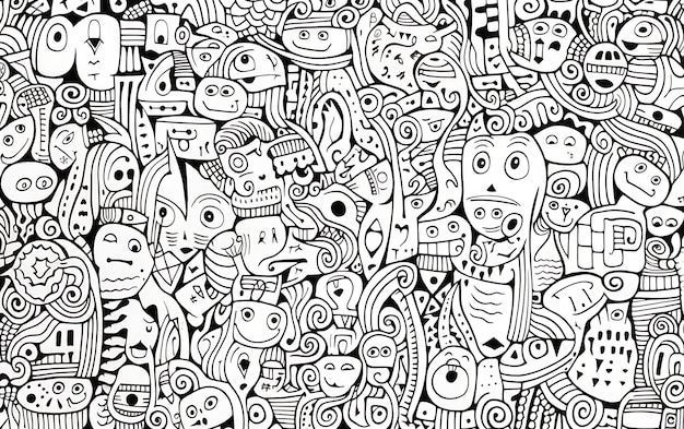 doodle pattern background black and white line drawing