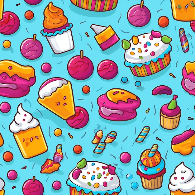 Foto disegno di doodle di dolci e caramelle