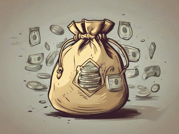 Foto lo stile di schizzo di doodle dell'illustrazione vettoriale della borsa di denaro per la progettazione concettuale