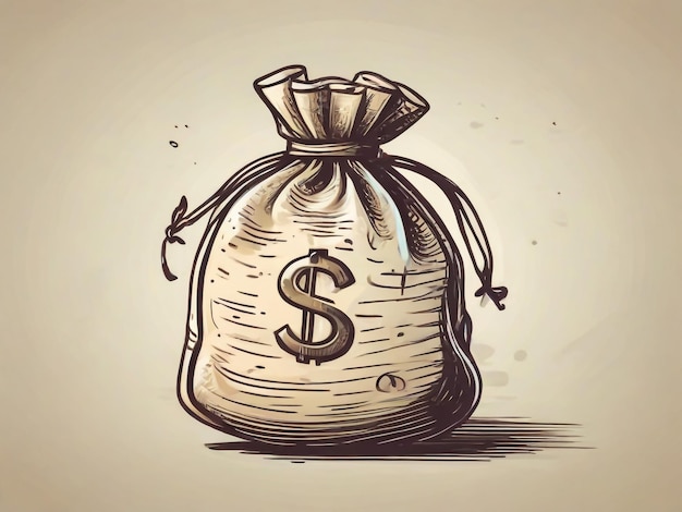 Foto lo stile di schizzo di doodle dell'illustrazione vettoriale della borsa di denaro per la progettazione concettuale