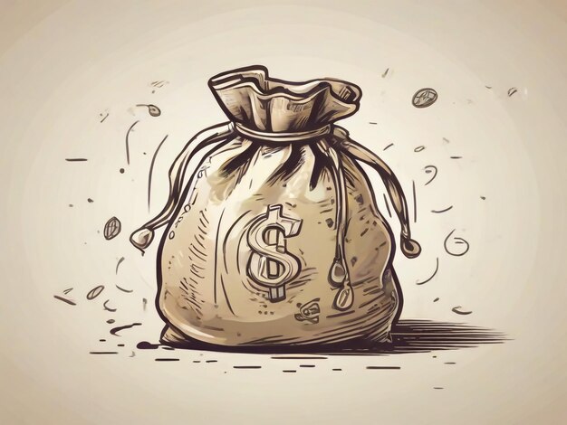 Фото Стиль эскиза doodle векторной иллюстрации мешка с деньгами для концептуального дизайна