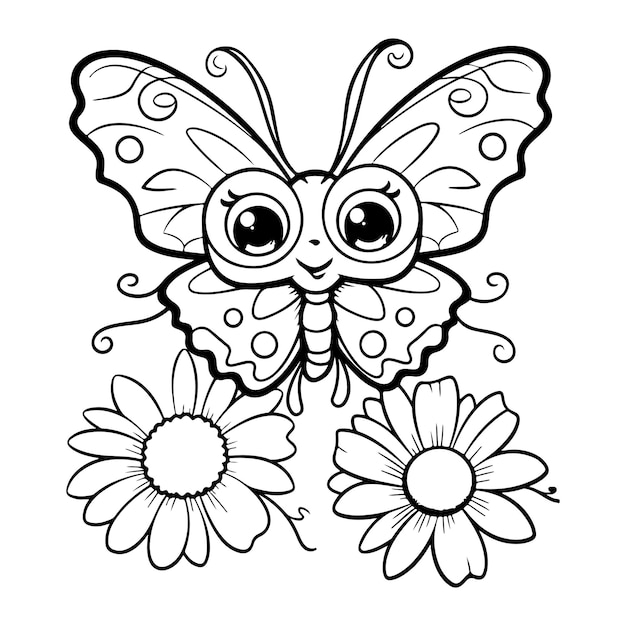 Photo doodle style butterfly hand drawn coloring page illustration generative ai