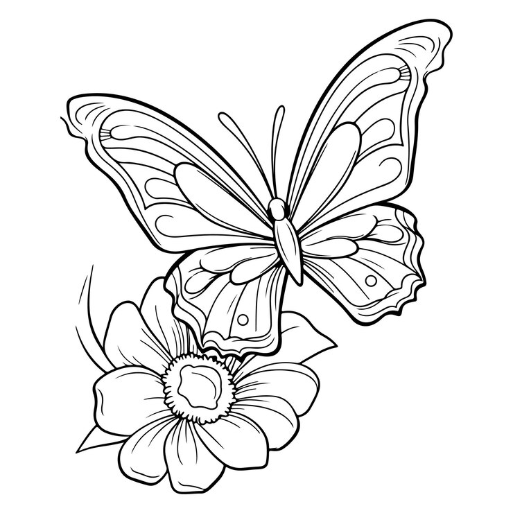 Photo doodle style butterfly hand drawn coloring page illustration generative ai