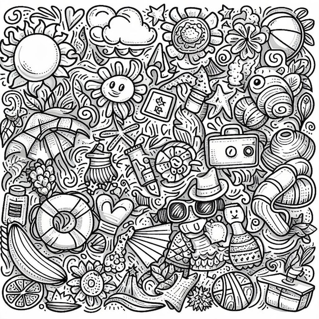 Foto illustrazione del contorno del tema estivo doodle