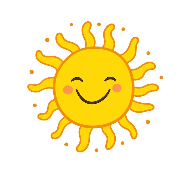 doodle sun icon hand drawn smile yellow sun with rays symbol doodle children drawing hand drawn star character hot weather sign vector illustration isolated on white background