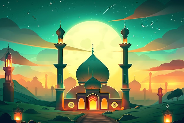 Doodle van toewijding met de hand getekende ramadan kareem wensen