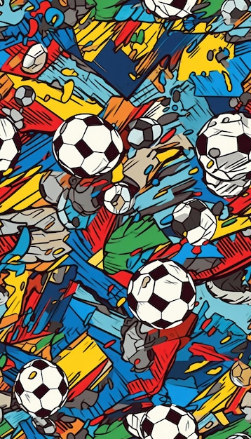 Doodle Voetbal Kunst Patroon Mode Textiel Sportkleding Straatkunst Graffiti Stijl Generatieve Ai