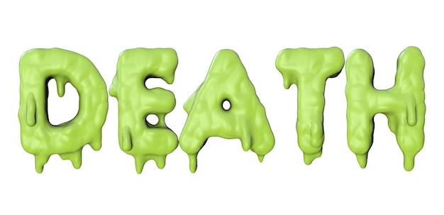 Doodswoord gemaakt van groene halloween-slijmbelettering 3D Render