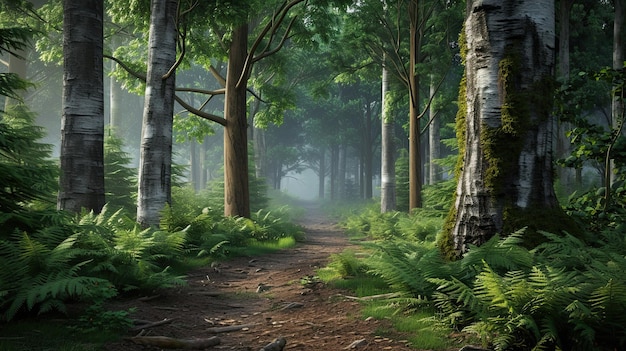 Doof bos Boom brandhout rand dennen naalden bos dieren dennen lucht groens vogels eekhoorn gras bladeren boswachter gegenereerd door AI