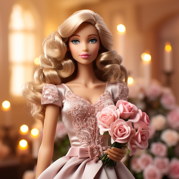 Door Barbie geïnspireerd schattig blond meisje in Pink Wonderland